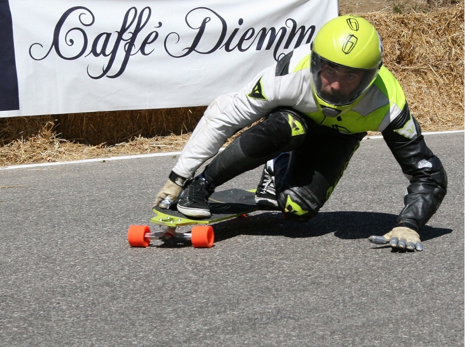 A skater wears protective gear